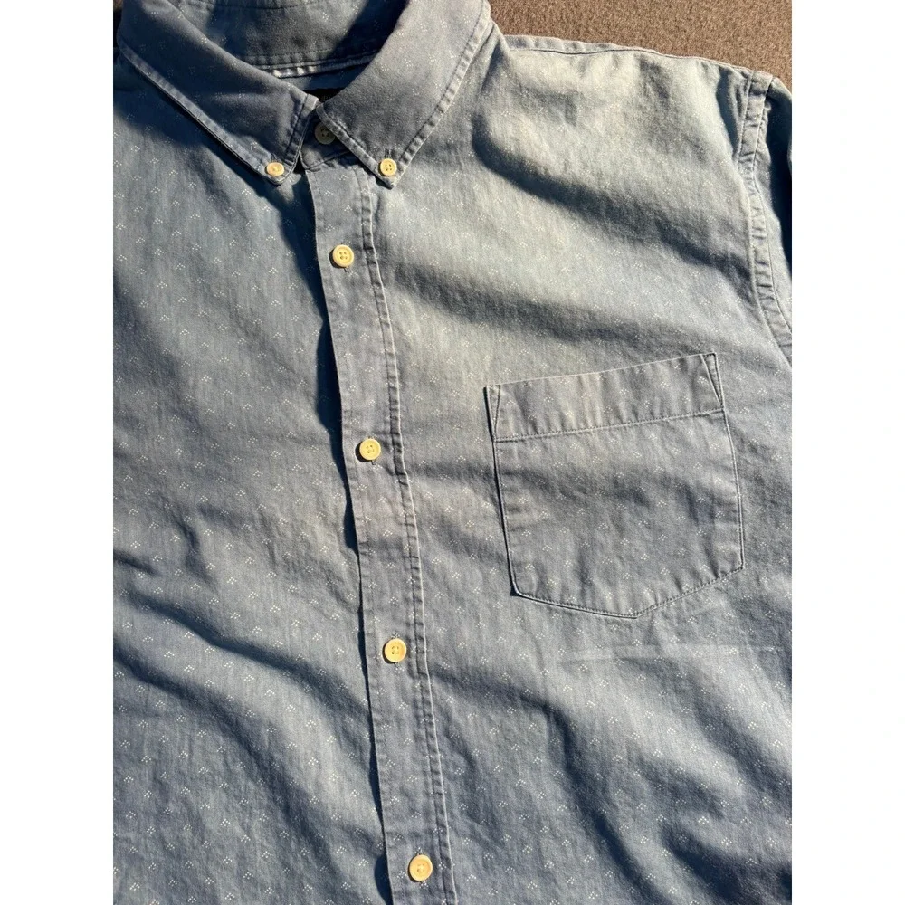 Banana Republic Button Down Shirt Mens XL Blue Print Grant Slim Fit Chambray